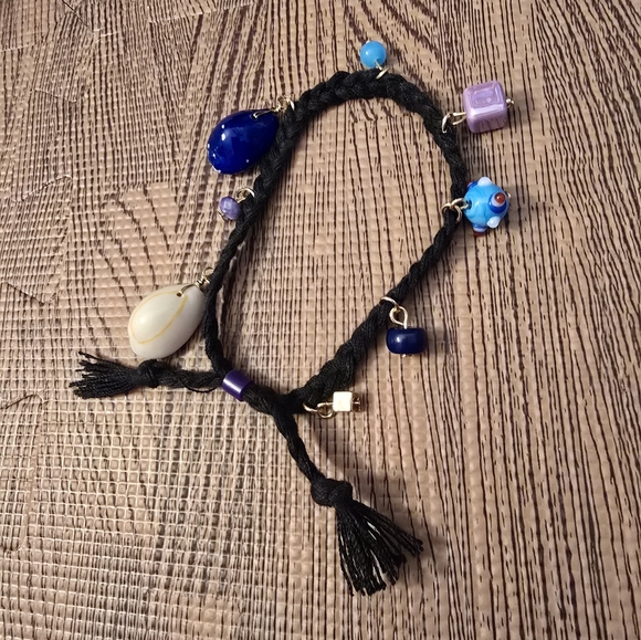 Vintage Bracelet NWOT FREE PEOPLE Adjustable with 8 Charms, Thick Black Cord - Picture 3 of 8